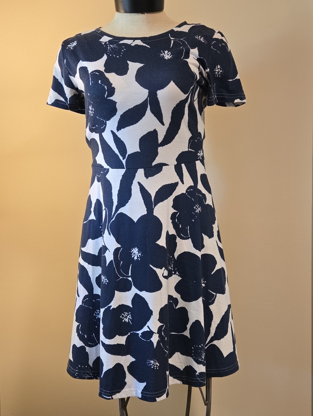 Navy & White Floral Midi Fit-and-Flare Dress